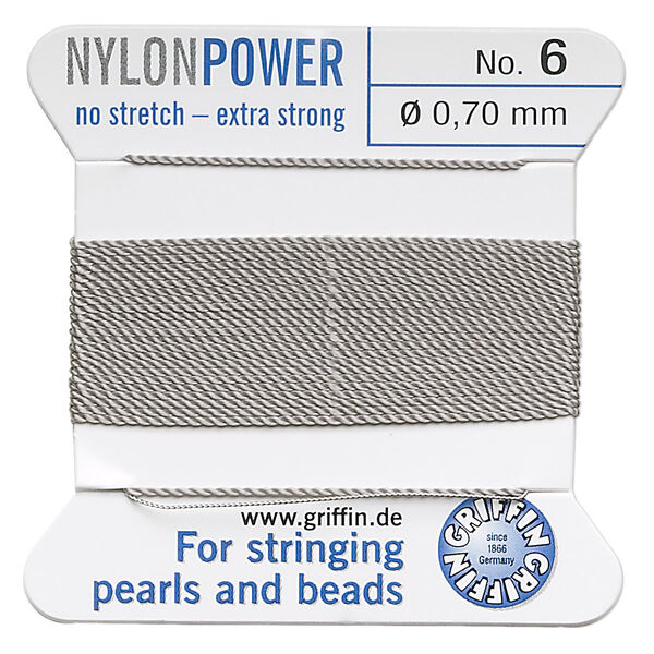 Thread, Griffin, nylon, grey, size #6. Sold per 2-meter card (approximately 78 inches). image number 0