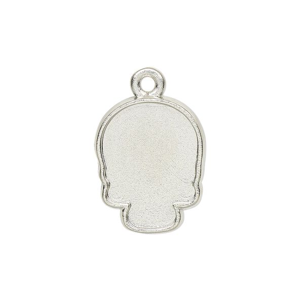 Charm, imitation rhodium-plated "pewter" (zinc-based alloy), 20x16mm skull with 18x14mm flat back skull glue-in setting. Sold individually. image number 0