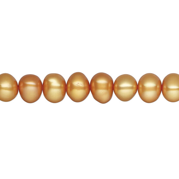 Pearl, cultured freshwater (dyed), burnt orange, 5-6mm semi-round, C- grade, Mohs hardness 2-1/2 to 4. Sold per 15-inch strand. image number 0