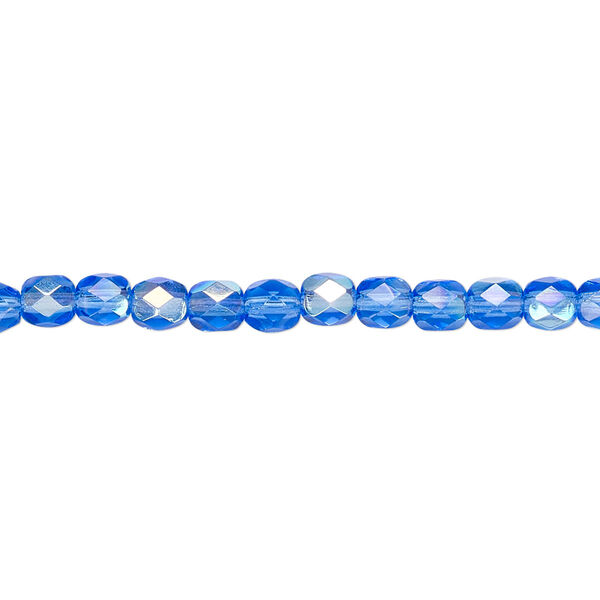 Bead, Czech fire-polished glass, light cobalt AB, 4mm faceted round. Sold per 15-1/2" to 16" strand. image number 0