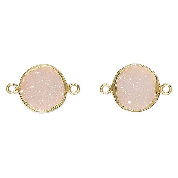 Link, druzy agate (dyed) and gold-finished sterling silver, pink, 12mm single-sided round. Sold per pkg of 2. image number 0