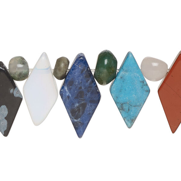 Multi-gemstone / brown goldstone 1pkg1, top-drilled diamond / pebble bead 13 inch 18x10mm-23x16mm / small image number 0