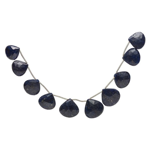 Blue sapphire 1pkg9, hand-cut top-drilled faceted puffed teardrop bead graduated 17x16mm-23x23mm image number 0