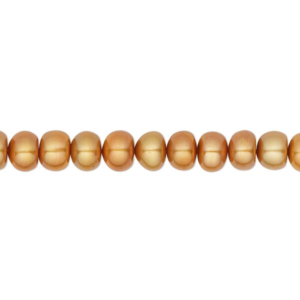 Pearl, cultured freshwater (dyed), copper, 5-6mm button, C grade, Mohs hardness 2-1/2 to 4. Sold per 16-inch strand. image number 0