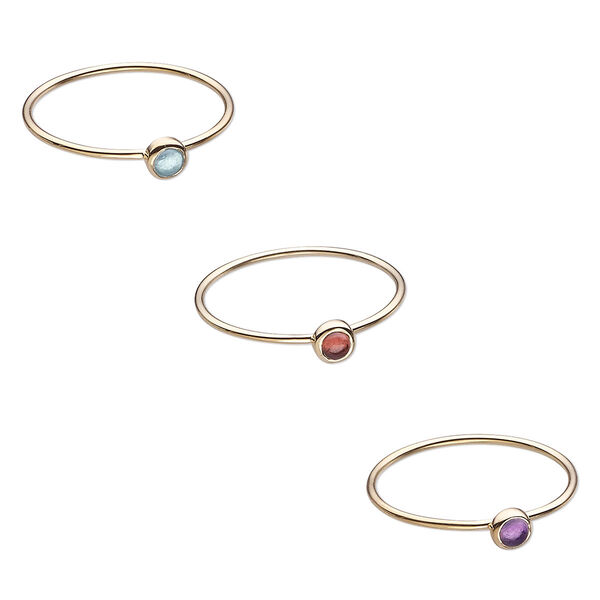 Ring, amethyst / garnet / apatite (natural) / gold-finished sterling silver, 4.5mm wide, size 9. Sold per 3-piece set. image number 0