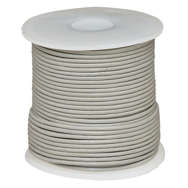 Cord, leather (dyed), grey, 1-1.2mm round. Sold per 25-yard spool. image number 0