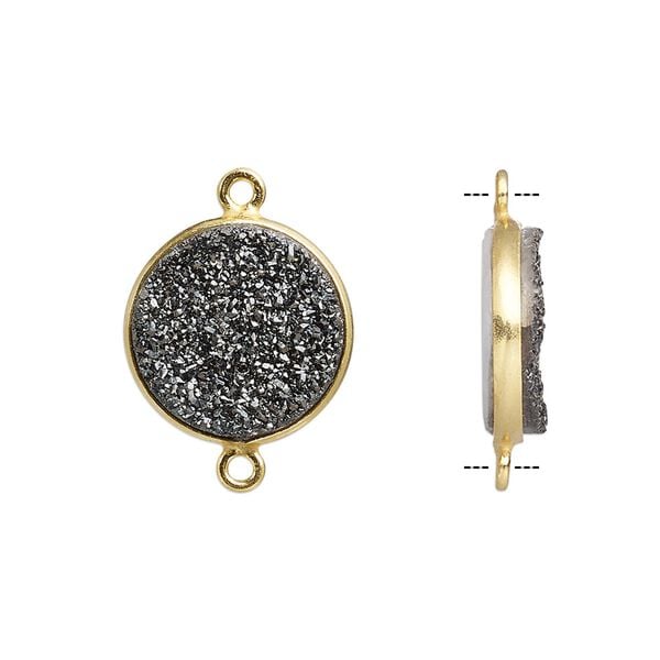 Druzy agate / sterling silver 1pkg1, electrocoated gold finished hand-cut flat round link 15mm image number 0