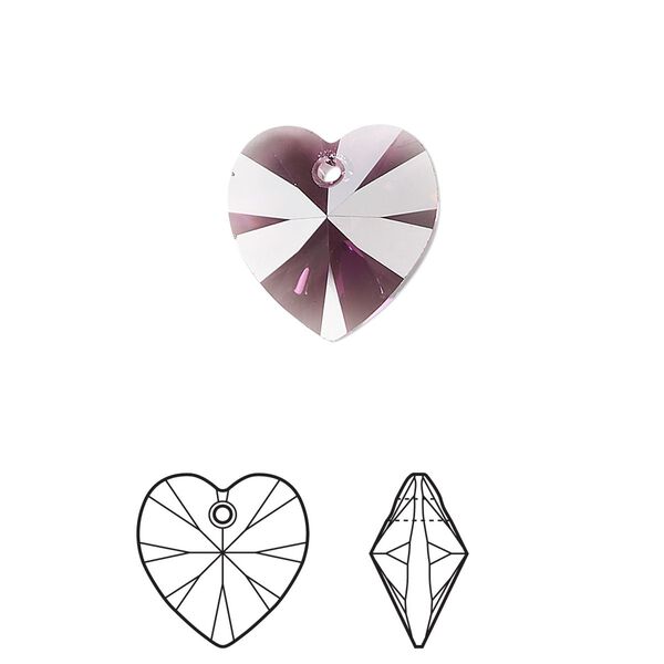 Drop 2pk amethyst, Crystal Passions® 14mm pendant heart 6228 image number 0