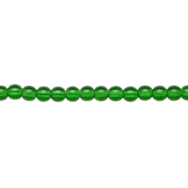Bead, Czech glass druk, transparent emerald green, 4mm round. Sold per 15-1/2" to 16" strand. image number 0