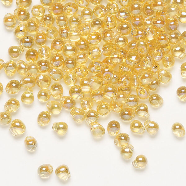 Seed bead, Miyuki, glass, pkg/10g, 4x3.4mm fringe, translucent rainbow light amber yellow, (DP-251). image number 0