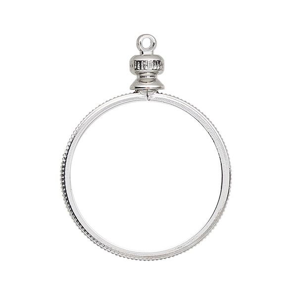 Drop, imitation nickel-plated brass, 33x25mm round with twist-off top and open back with 24mm flat round bezel setting. Sold individually. image number 0