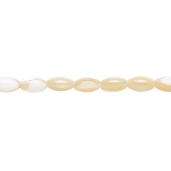 Bead, mother-of-pearl shell (natural), 7x4mm oval, Mohs hardness 3-1/2. Sold per 15-1/2" to 16" strand. image number 0