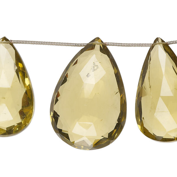 Golden quartz 1pkg9, hand-cut top-drilled faceted puffed teardrop bead 29x17mm-38x25mm image number 0