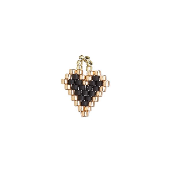 Drop, Creative Touch, glass, black / copper / gold, 12mm double-sided heart. Sold individually. image number 0