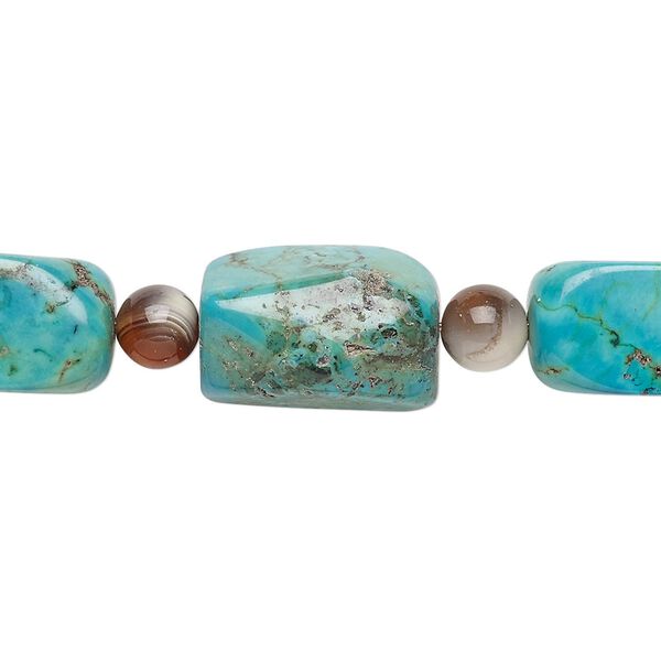 Bead mix, "turquoise" (imitation) resin and multi-gemstone (natural / dyed / heated), multicolored, 5-6mm round and medium tumbled nugget. Sold per pkg of 7. image number 0