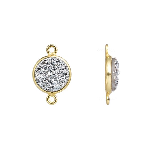 Druzy agate / sterling silver 1pkg1, electrocoated gold finished hand-cut flat round link 11mm image number 0