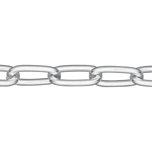 Chain, anodized aluminum, silver, 7.8mm paperclip. Sold per pkg of 5 feet. image number 0