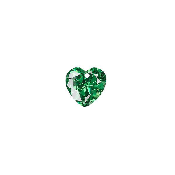 Drop, cubic zirconia, emerald green, 10x10mm hand-faceted heart, Mohs hardness 8-1/2. Sold per pkg of 2. image number 0