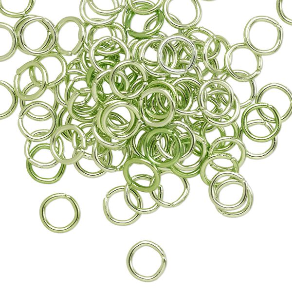 Jump ring, anodized aluminum, green, 6mm round, 4.2mm inside diameter, 18 gauge. Sold per pkg of 100. image number 0