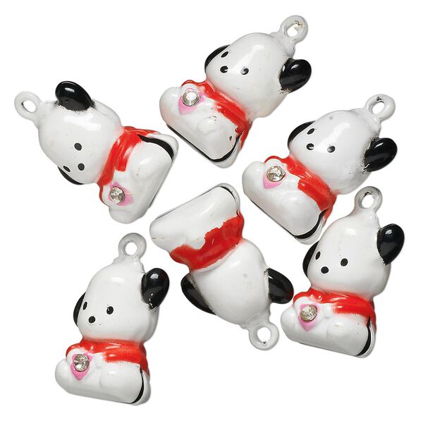 Bell, brass and enamel, multicolored, 20x14mm dog. Sold per pkg of 6. image number 0