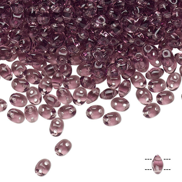 Bead, Preciosa Twin™, Pressed Twin, Czech pressed glass, amethyst, 5x2.5mm oval with 2 holes. Sold per 10-gram pkg. image number 0