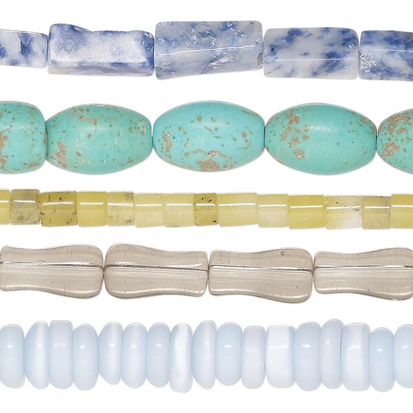 Multi-gemstone / glass 1pkg5, mixed shape bead 8 inch mix 4x2mm-12x8mm image number 0
