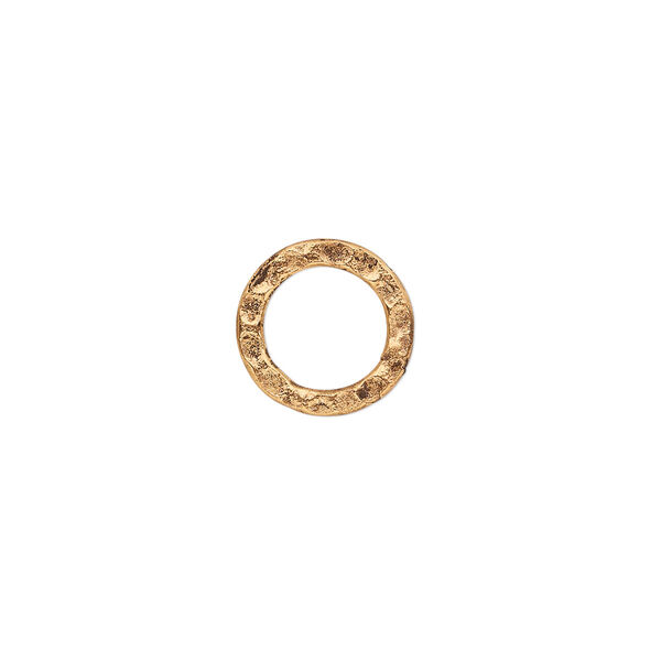 Component, antique gold-plated steel, 12mm double-sided hammered flat round. Sold per pkg of 12. image number 0