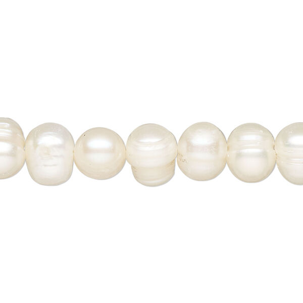 Pearl, cultured freshwater (bleached), white, 7-9mm semi-round, D grade, Mohs hardness 2-1/2 to 4. Sold per 16-inch strand. image number 0