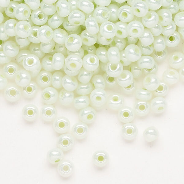 Seed bead, Preciosa Ornela Czech glass, pkg/500g, #6 rocaille, opaque luster pastel green, (37152). image number 0