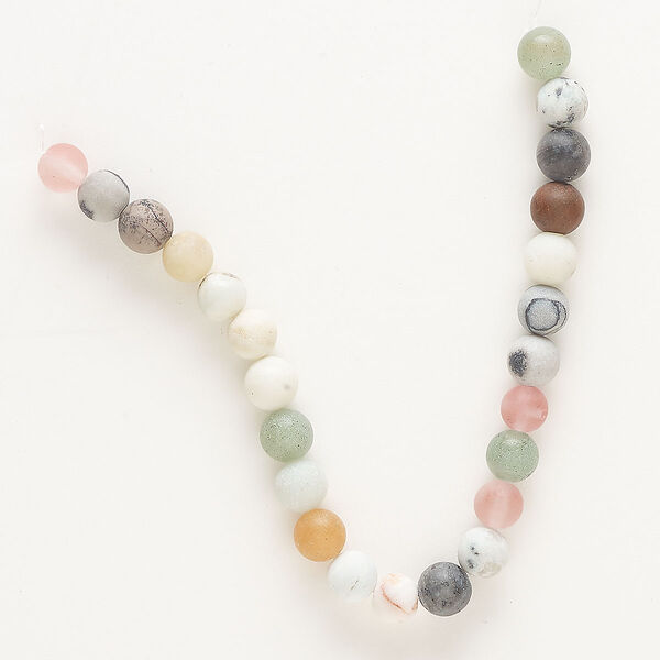 Bead, glass and multi-gemstone (natural / dyed), matte, 8mm round, Mohs hardness 3-7. Sold per 7-inch strand, approximately 20 beads. image number 0