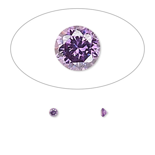 Gem, cubic zirconia, amethyst purple, 2.5mm faceted round, Mohs hardness 8-1/2. Sold per pkg of 10. image number 0