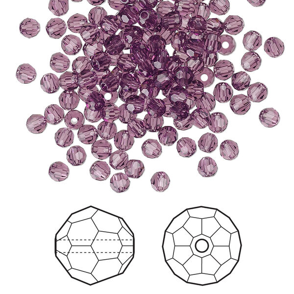 Bead 720pk amethyst, Swarovski® 3mm round 5000 image number 0