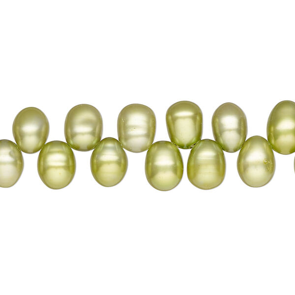 Pearl, cultured freshwater (dyed), yellow and green, 6x5mm-8x7mm top-drilled rice, D grade, Mohs hardness 2-1/2 to 4. Sold per 15-inch strand. image number 0