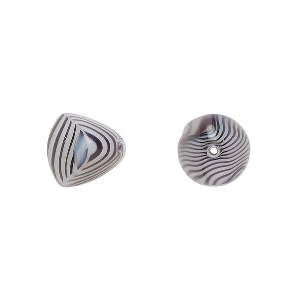 Bead, Czech pressed glass, opaque dark purple and white, 12x11mm trigon. Sold per 15" to 16" strand. image number 0