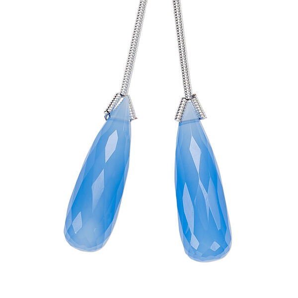 Blue chalcedony 1pkg2, hand- cut top-drilled faceted teardrop bead 26x8mm image number 0