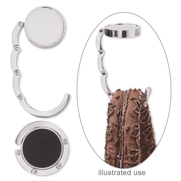 Purse hanger, nickel-plated "pewter" (zinc-based alloy), 45x5mm foldable round with magnetic closure. Sold individually. image number 0