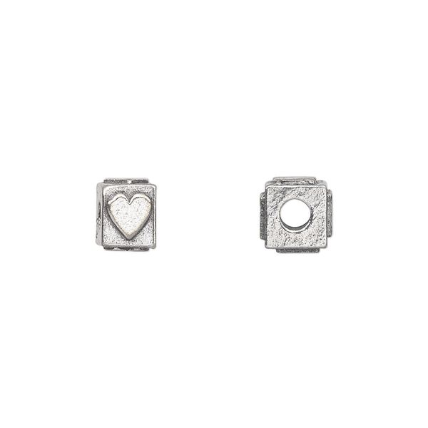 Bead, antiqued pewter (tin-based alloy), 8x6mm rectangle with heart. Sold per pkg of 4. image number 0