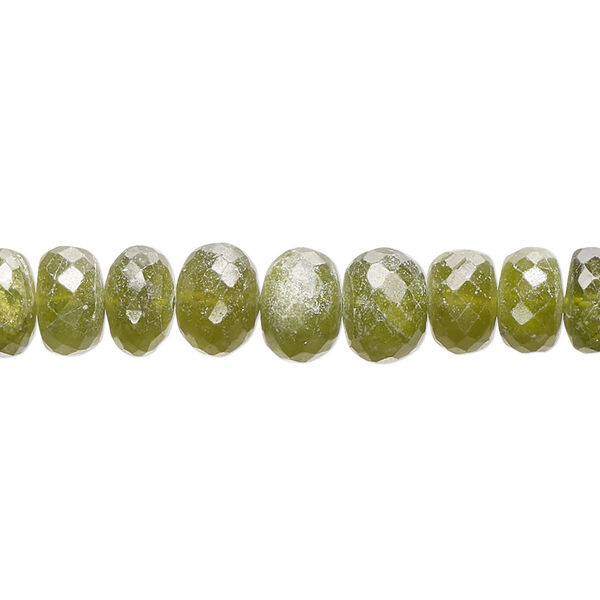 Bead, grossularite garnet (natural), 5x3mm-8x7mm graduated hand-cut faceted rondelle with 0.4-1.4mm hole, C grade, Mohs hardness 6-1/2 to 7-1/2. Sold per 9-inch strand, approximately 45 beads. image number 0