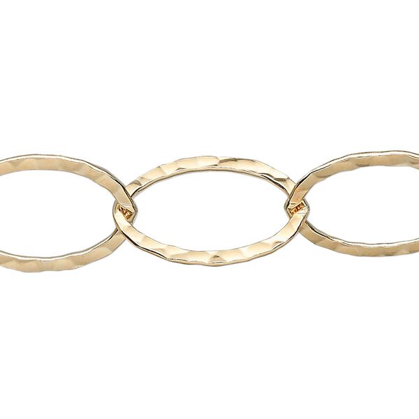 Chain, 14Kt gold-filled, 20x14mm flat hammered cable. Sold per pkg of 5 feet. image number 0