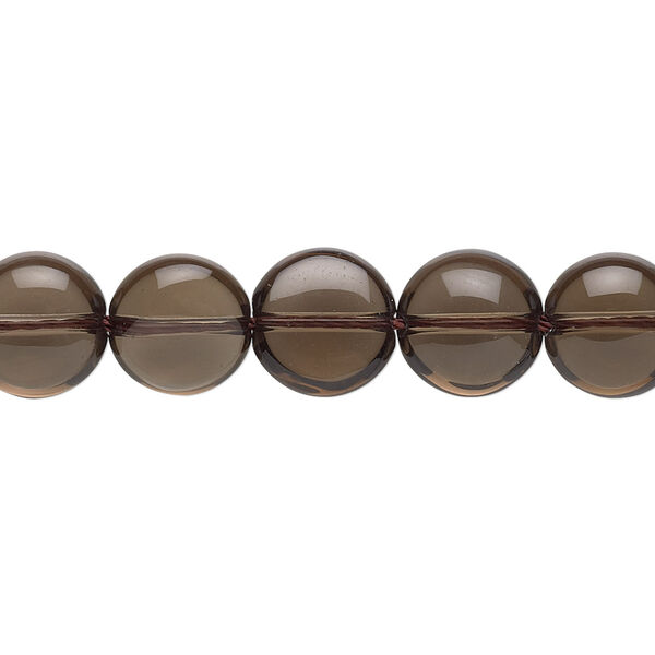 Smoky quartz 1pkg1, puffed flat round bead B grade, 15.5-16 inch 10mm image number 0