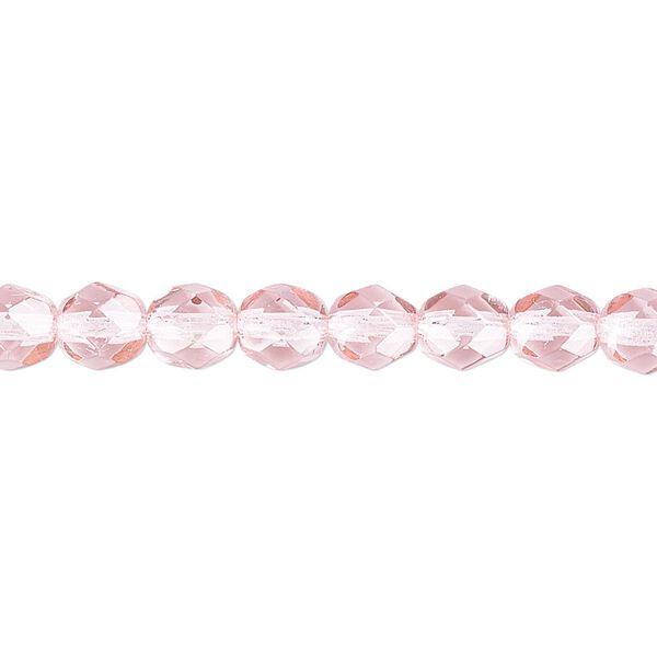 Bead, Czech fire-polished dipped décor glass, translucent pink, 6mm faceted round. Sold per pkg of 1,200 (1 mass). image number 0