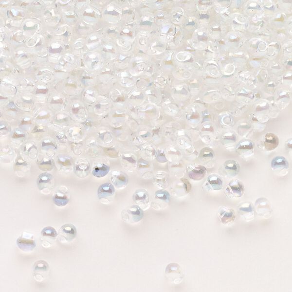 Seed bead, Miyuki, glass, pkg/250g, 3.3x2.8mm mini fringe, translucent rainbow clear (DP-250). image number 0