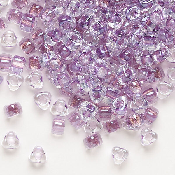Seed bead, Miyuki, glass, transparent clear color-lined lilac, (TR1113), #5 triangle. Sold per 25-gram pkg. image number 0