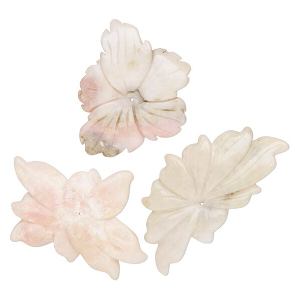 Pink opal 1pkg3, top-drilled / center-drilled carved flower / leaves focal natural mix 44x34mm-64x57mm image number 0