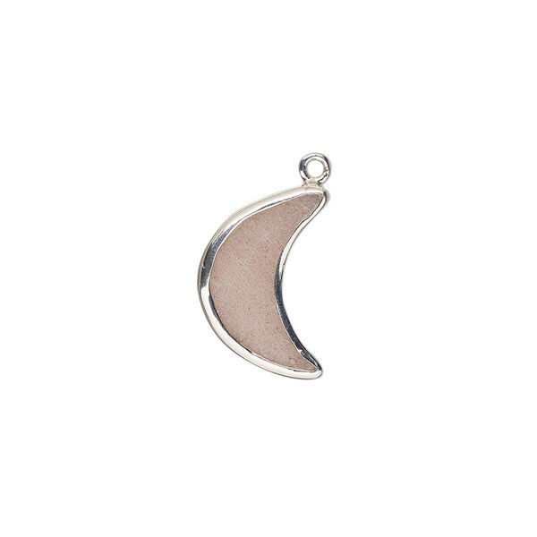 Drop sterling silver peach moonstone 1pk 15x10mm hand-cut flat 2-sided half moon, natural image number 0