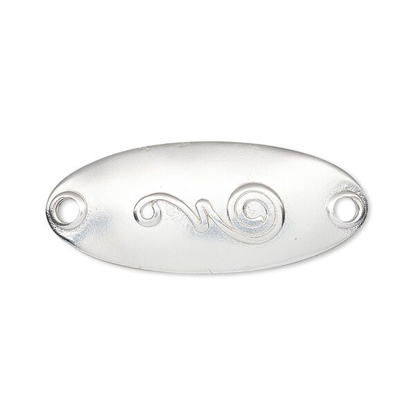 Focal, Hill Tribes, silver-plated brass, 34x14mm curved oval with swirl design. Sold individually. image number 0