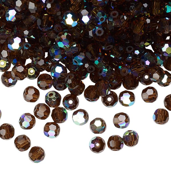 Bead 720pk smoked topaz AB, Preciosa Czech crystal 4mm round image number 0