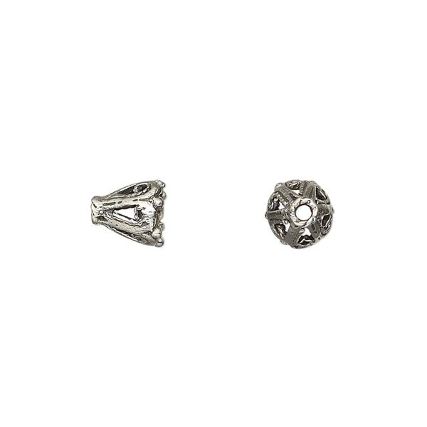 Bead cap, antiqued sterling silver, 7x6mm cone with swirls, fits 6-8mm bead. Sold per pkg of 2. image number 0