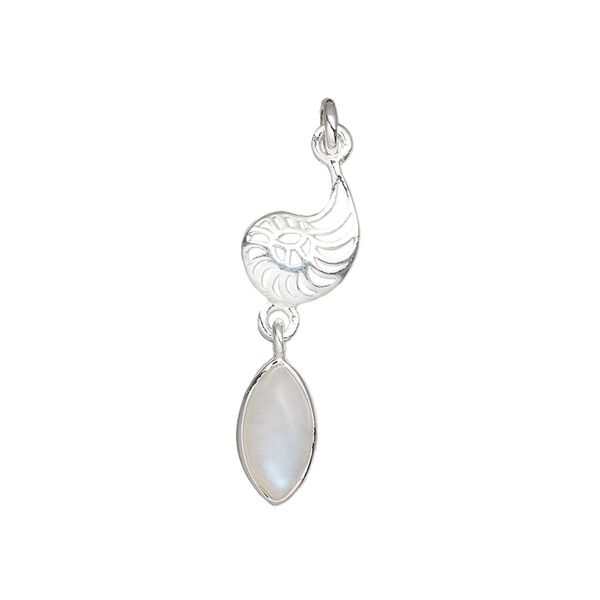Rainbow moonstone / sterling silver 1pkg1, nautilus drop natural antiqued 26x8mm image number 0