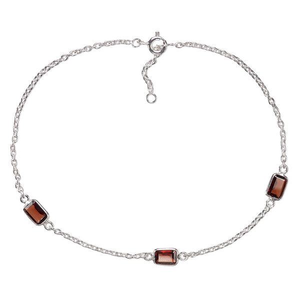 Garnet / sterling silver 1pkg1, anklet adjustable to 10 inch image number 0